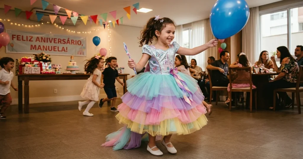 Vestido infantil de festa de aniversário rodado curto