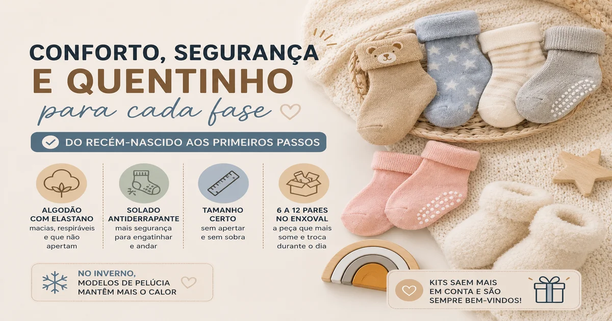 Meia de Bebê: Antiderrapante, Tamanho por Idade e Kits