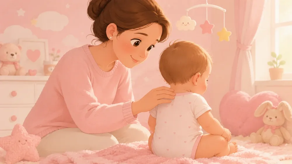 Mãe tocando a nuca do bebê para sentir se ele está com frio ou calor