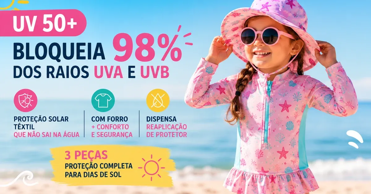 Maiô Infantil Menina UV 50+: Bloqueia 98% dos Raios?
