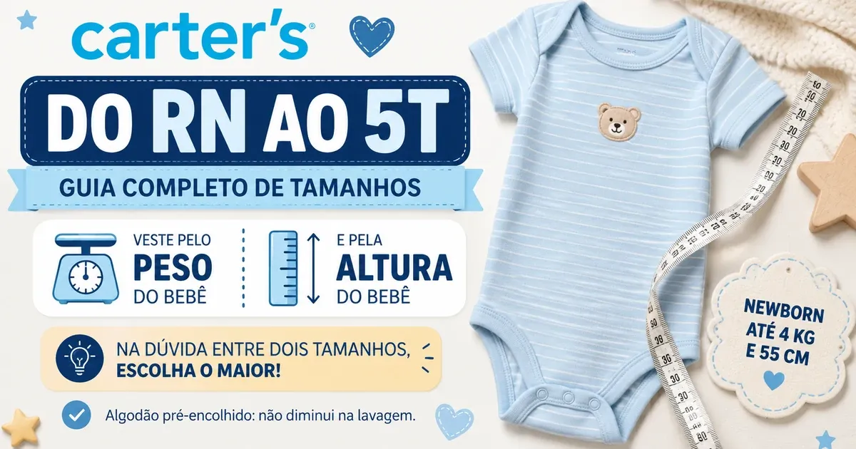 Tabela de Tamanho Carter’s: Do RN ao 5T (Peso e Altura)