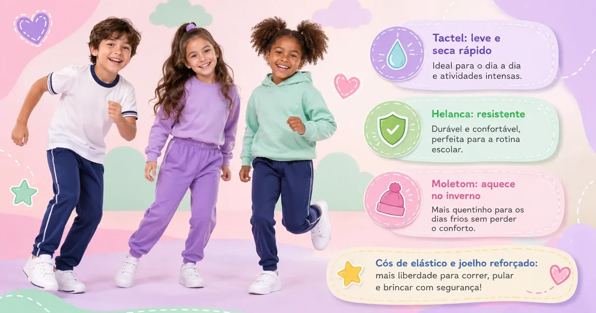 Calça Escolar Infantil: As Melhores por Tecido (Tactel, Helanca e Moletom) e Como Escolher