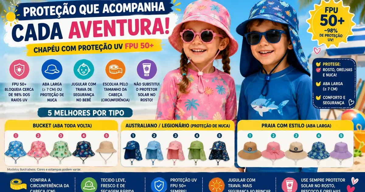 Chapéu Infantil com Proteção UV: Bucket, Australiano e Como Escolher
