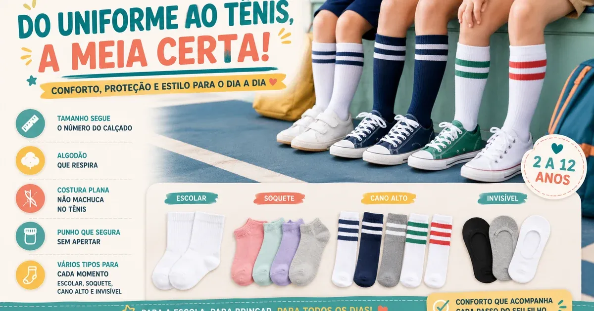 Meia Infantil: Escolar, Cano Alto, Soquete e Tamanho por Idade