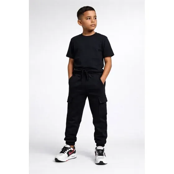 Calça de moletom cargo de algodão infantil com punho