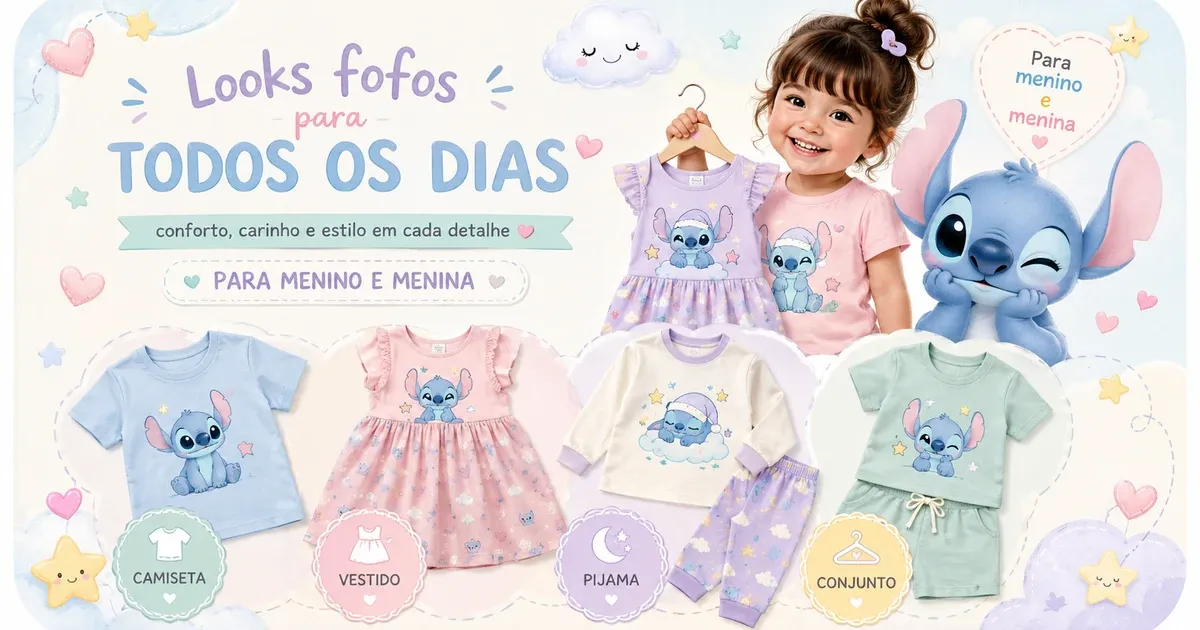 Roupa da Stitch Infantil: Camiseta, Vestido, Pijama e Conjunto