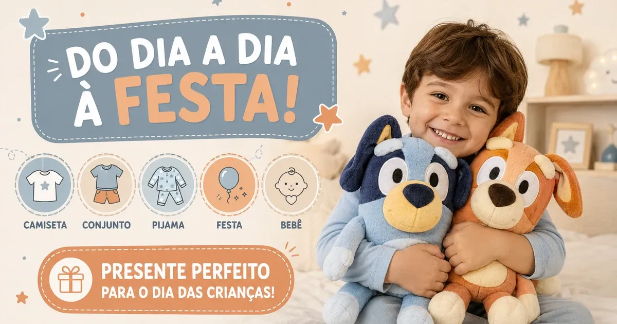 Roupa do Bluey Infantil: Camiseta, Conjunto, Pijama e Fantasia