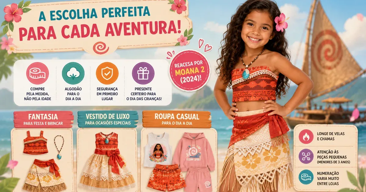 Vestido da Moana Infantil: Fantasia, Casual e Como Escolher o Tamanho