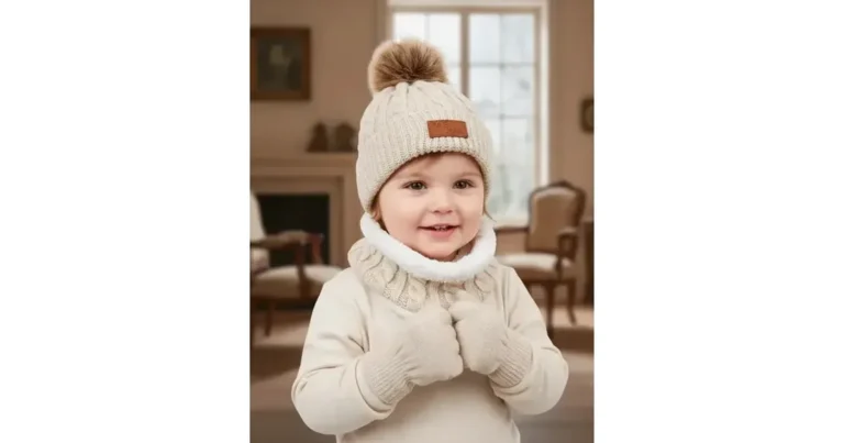 Kit Touca e Luva de Bebê: Como Escolher no Inverno Kit de touca, cachecol e luva de lã para bebê no inverno